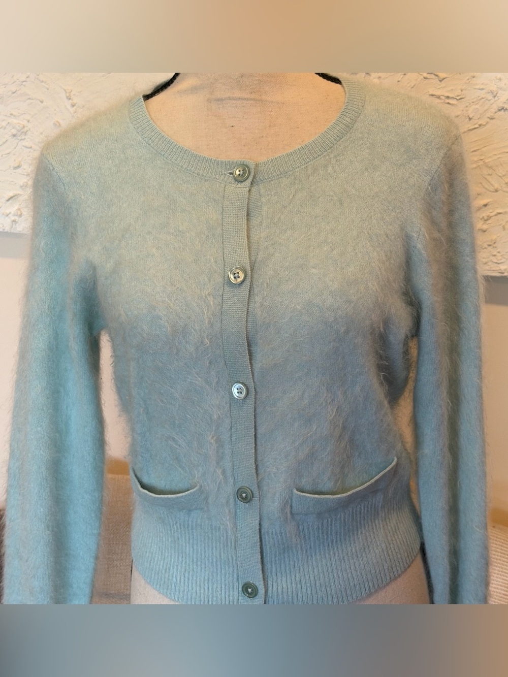 J.Crew Women's Brushed 100% Cashmere Cropped Cardigan Fuzzy Mint Green Sz S - Picture 4 of 13